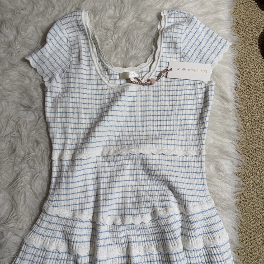 NWT Love Shack Fancy Elisavette Striped Stretch Knit Mini Dress XL blue white - Picture 6 of 9